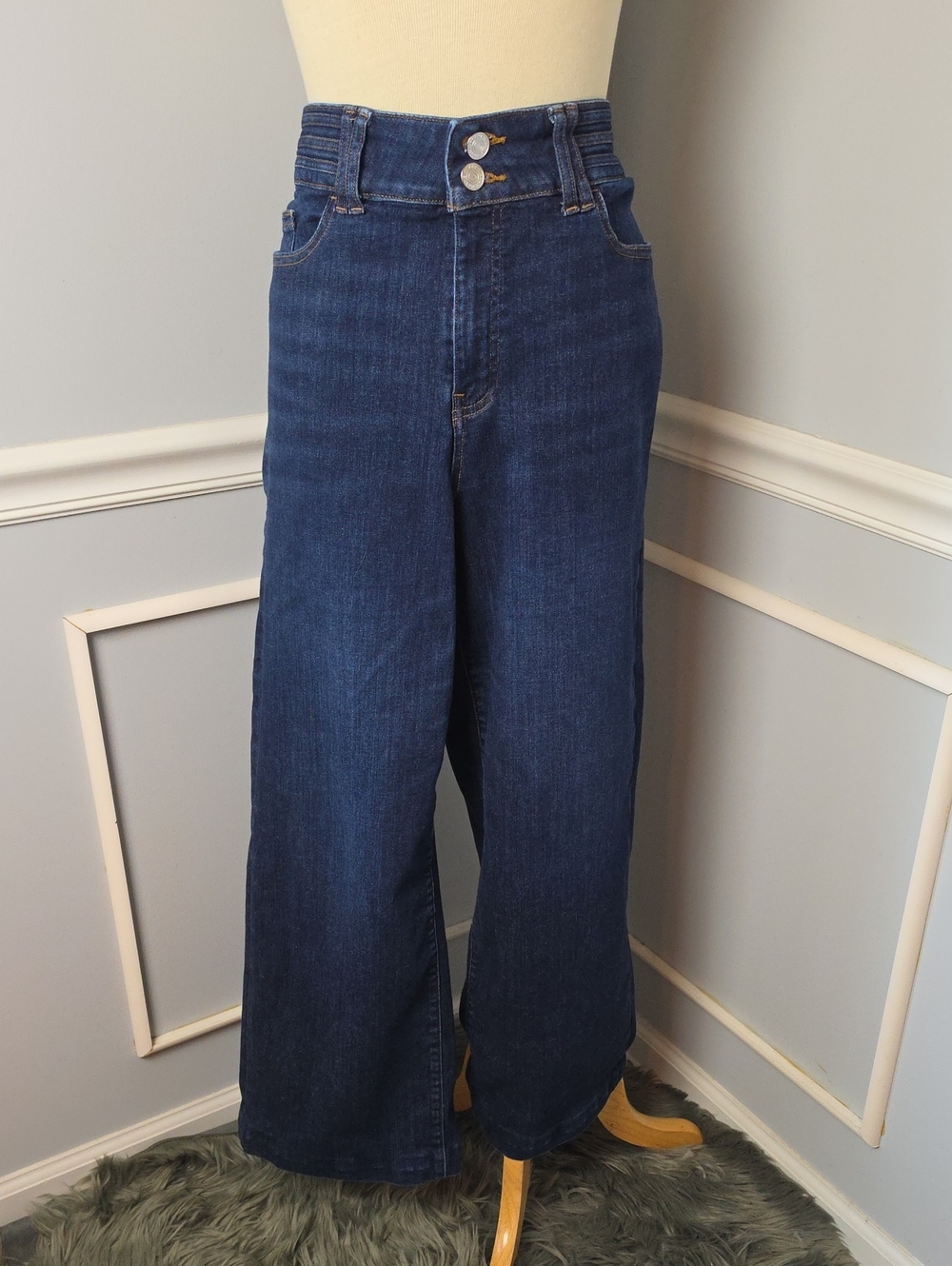 FRAME Le Slim Fife Triple‎ Binding Palazzo High Rise Stretch Wide Leg Jean READ